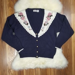 Vintage Lucia Floral Embroidered Sweater Cardigan